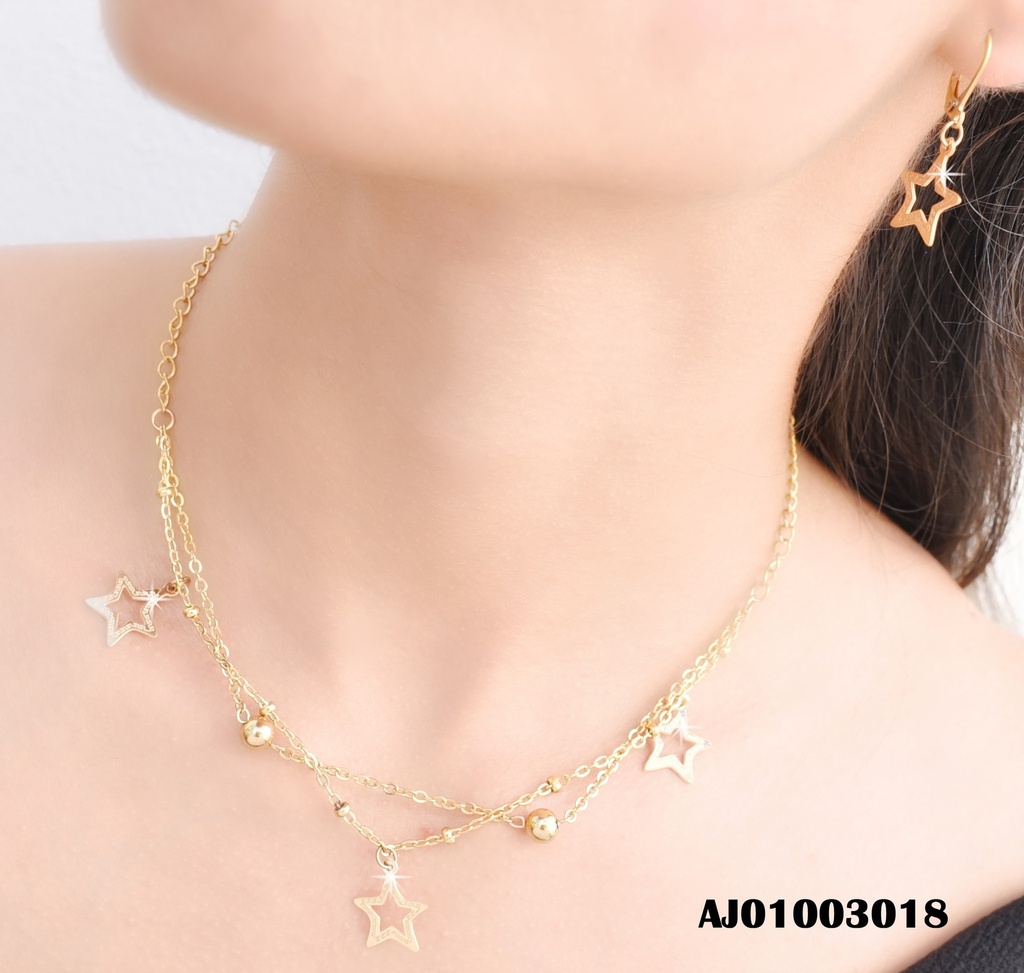 JUEGO CORQUI ESTRELLAS ARETES COLGAR DOBLE CAD.C/PELOTITAS