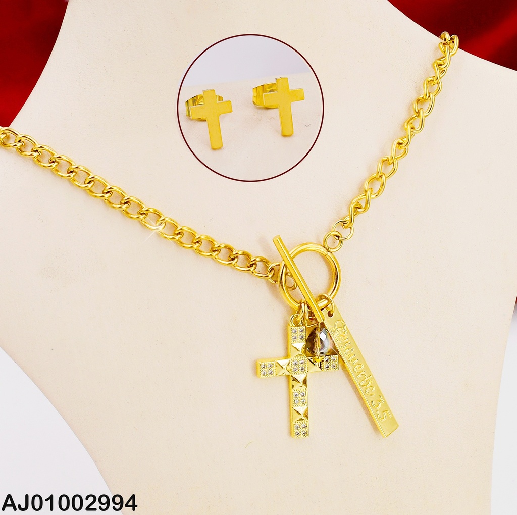 JUEGO CRUCES CADENA TIFFANY DIJES:CRUZ/PLAQUITA VERT/PIEDRITA