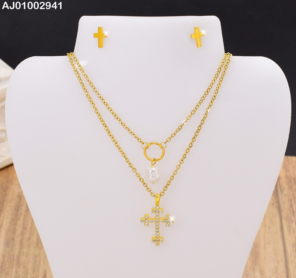 JUEGO CRUCES DIBLE CAD.DIJES:PERLA/CRUZ ZIRCONIAS