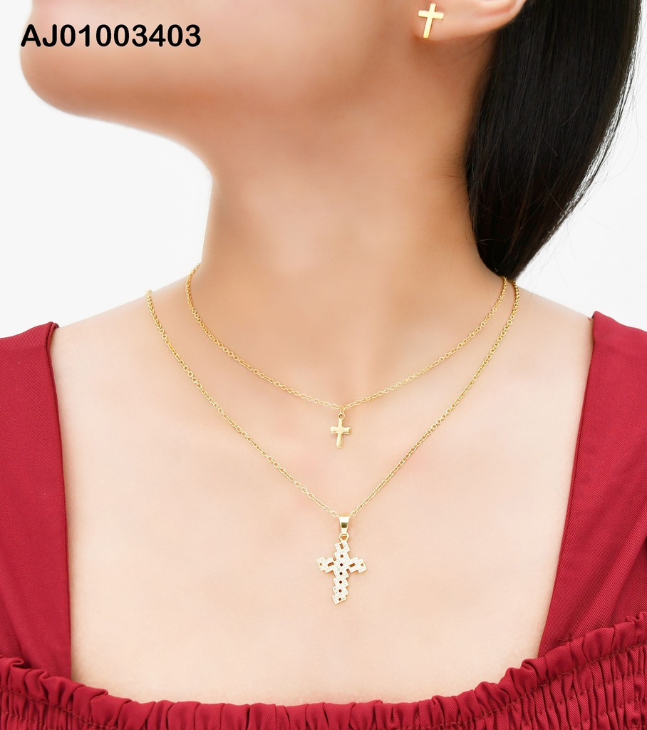 JUEGO CRUCES DOBLE CAD. DIJE ZIRC EN ROMBOS(PIXEL)