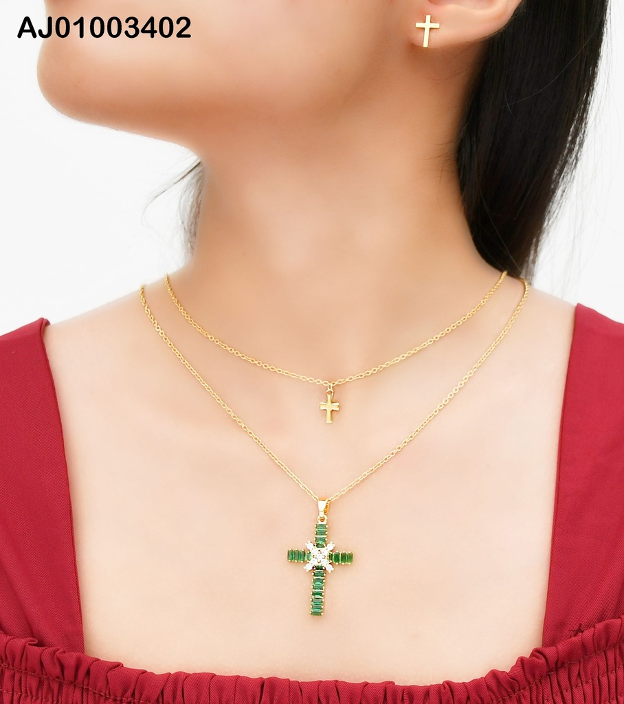 JUEGO CRUCES DOBLE CAD.DIJE CRUZ ZIRCONIAS VERDES
