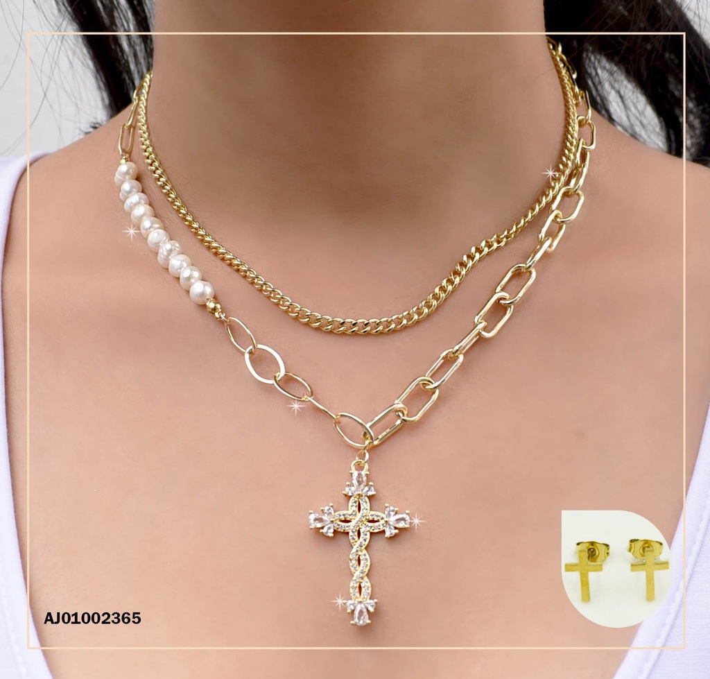 JUEGO CRUCES DOBLE CADENA DIJE CRUZ ENTRELADA ZIRCONIAS EN EXTREMOS (P.E.NOV2025)