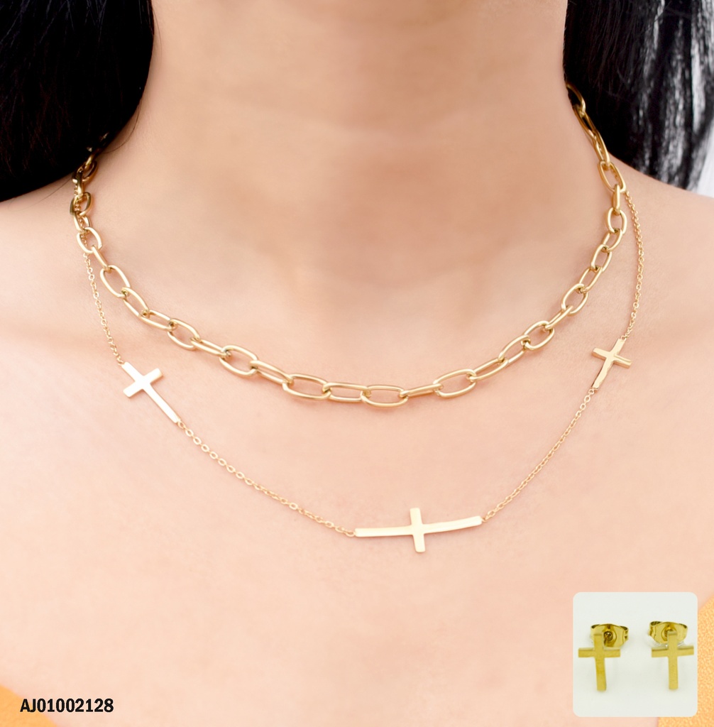 JUEGO CRUCES DOBLE CADENA DIJES 3 CRUCES HORIZONTALES