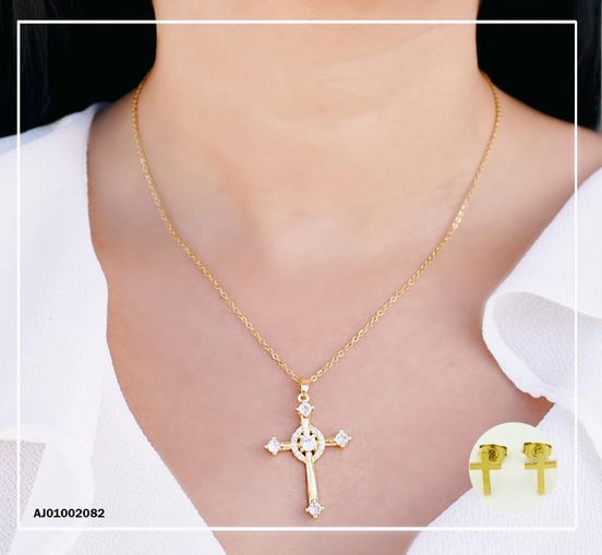 JUEGO CRUCES,DIJE CRUZ ANTIGUA ZIRCONIAS MEDIANAS
