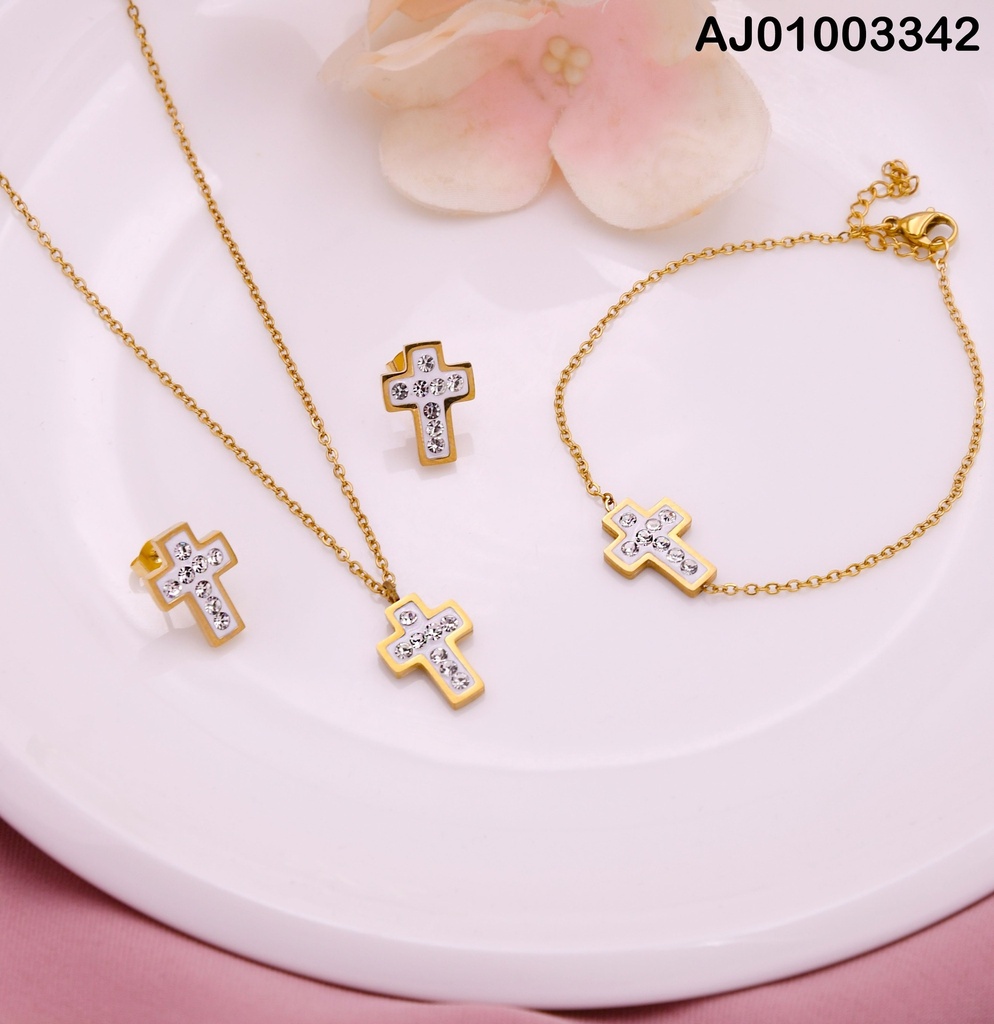 JUEGO CRUZ ANCHA C/ZIRCONIAS CON PULSERA