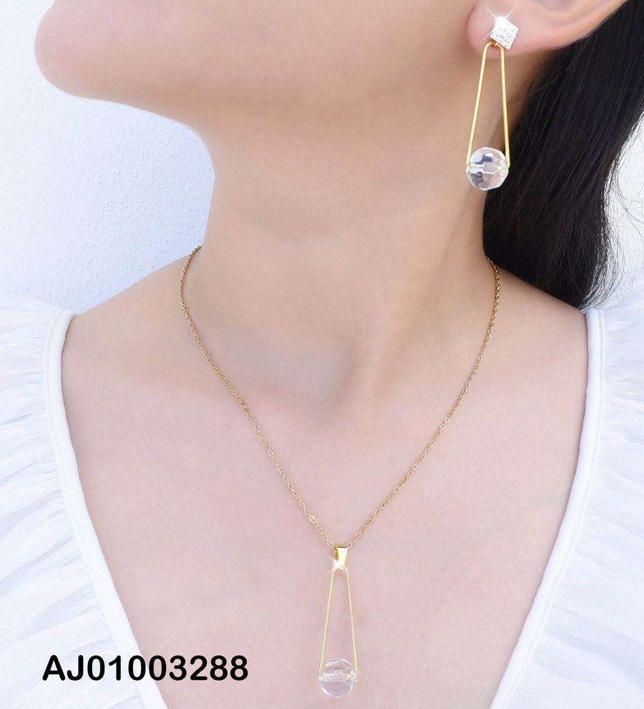 JUEGO CUADRO DE ZIRCONIAS, COLGANTE RÍGIDO CRISTAL