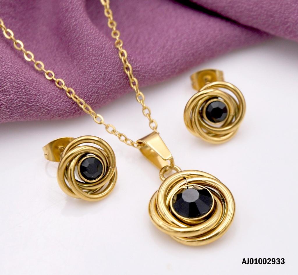 JUEGO CÍRCULOS ENTRELAZADOS DOR. ZIRCONIA RD NEGRA