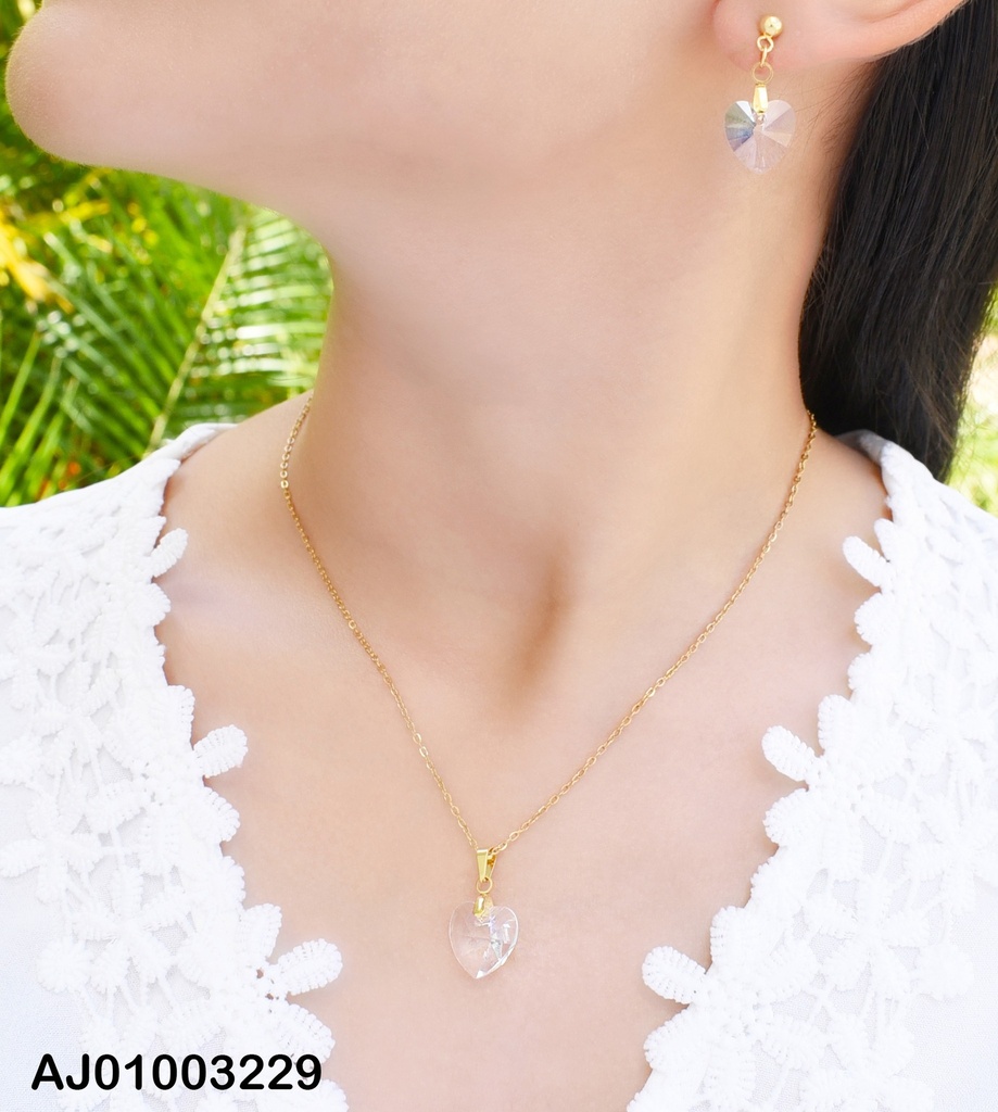 JUEGO DE CORAZÓN ZIRCONIA, ARETES DE COLGAR