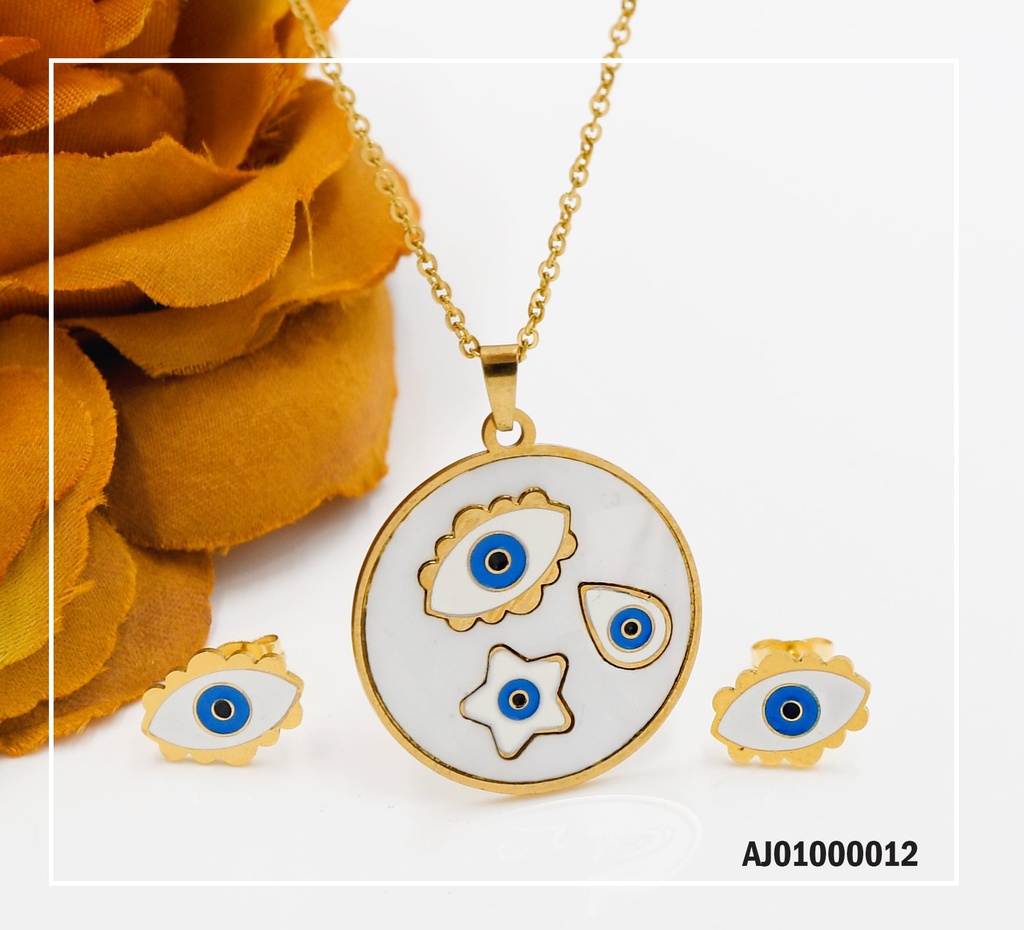 JUEGO DE DIJE CON OJOS DE DIFERENTES FORMA DE CORAZON Y REDONDO