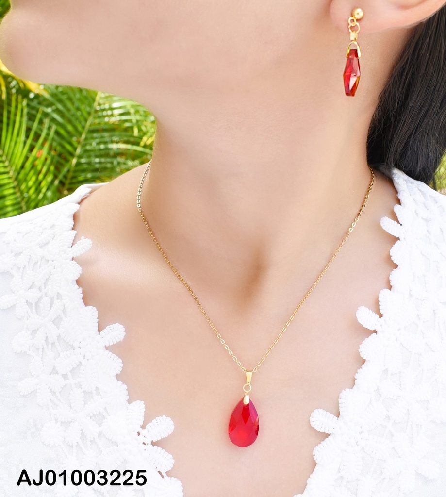 JUEGO DE GOTAS ROJAS ZIRCONIAS, ARETES DE COLGAR