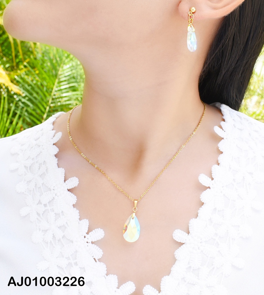 JUEGO DE GOTAS ZIRCONIAS TORNASOL, ARETES DE COLGAR