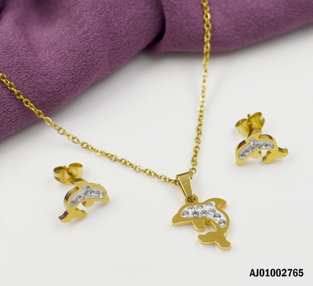 JUEGO DELFÍN DORADO C/ZIRCONIAS