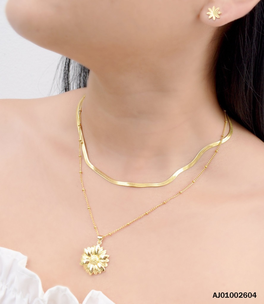 JUEGO DETALLE FLOR DOBLE CAD.PLANA/PELOTITAS DIJE GRANDE