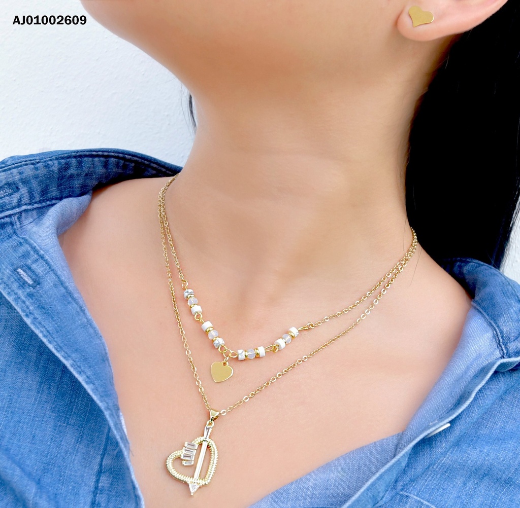 JUEGO DETALLES CORAZONES DOBLE CAD. DIJE CROQUI FLECHA ATRAVESADA