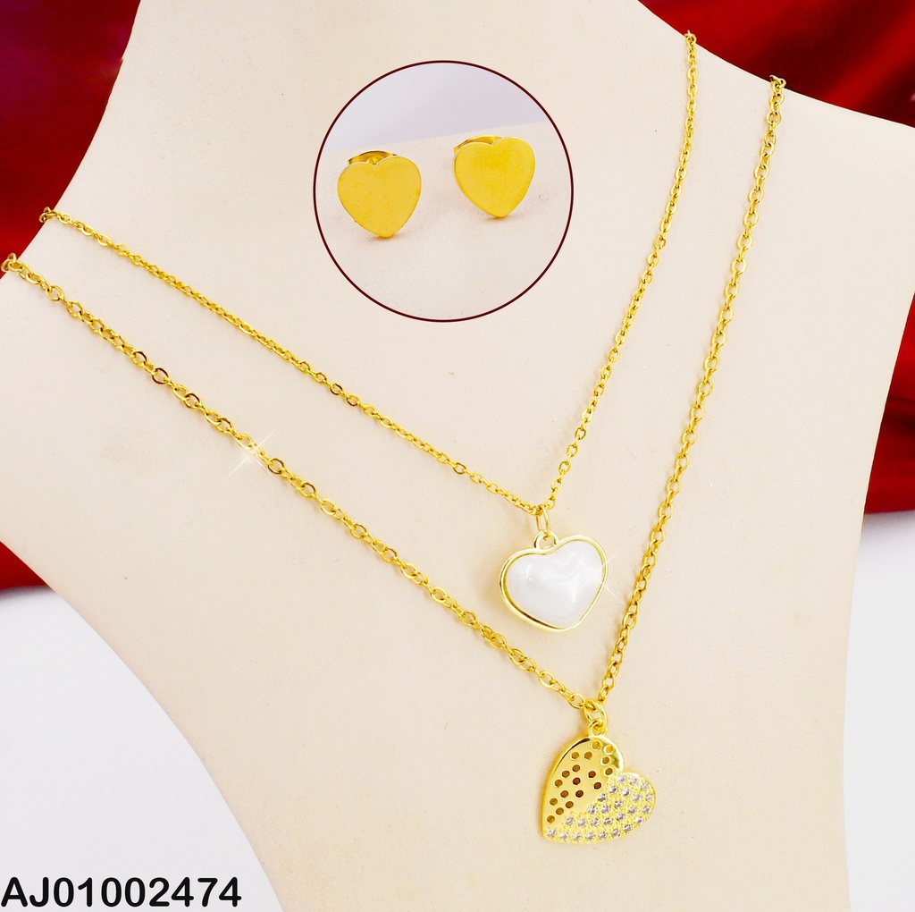 JUEGO DETALLES CORAZONES DOBLE CAD. DIJES ♥ BLANCO INFLADO/ZIRCONIAS