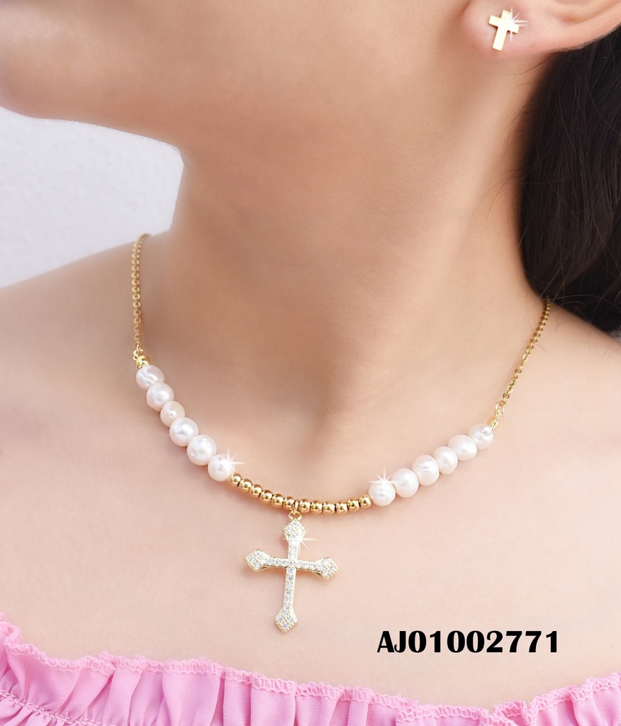 JUEGO DETALLES CRUCES CADENA C/PERLAS DIJE CRUZ ANTIGUA C/ZIRC (P.E.NOV2025)