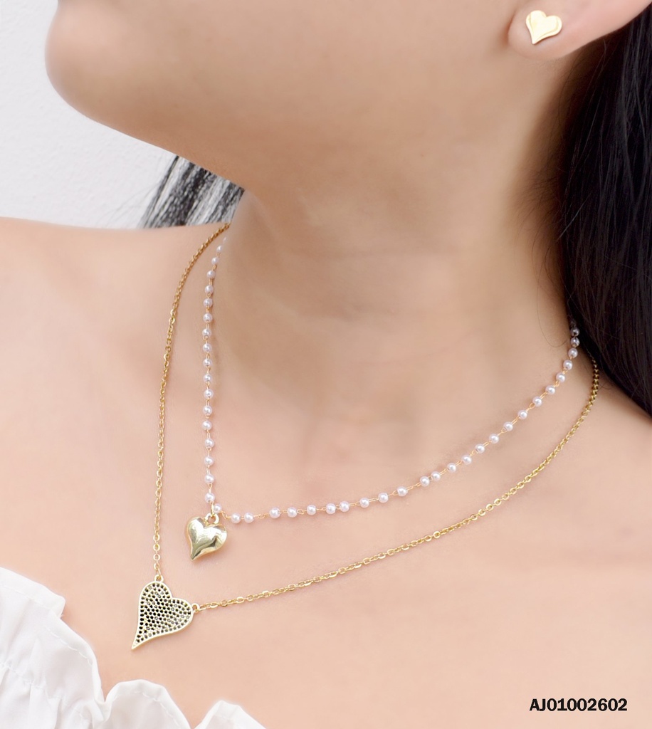 JUEGO DETALLES DOBLE CAD.PERLAS/TRADICIONAL DIJE FIJO ♥ZIRC.NEGRAS