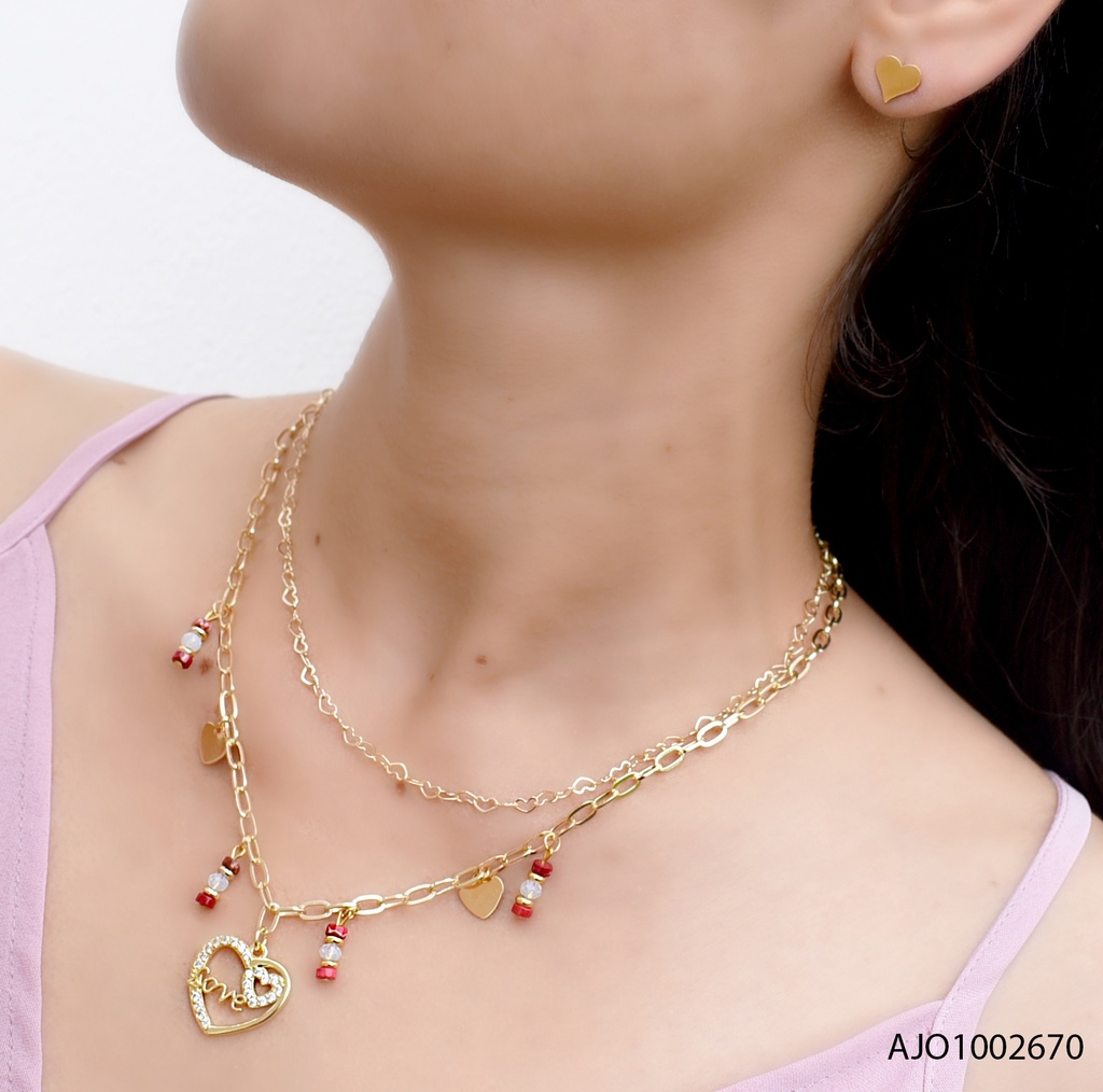 JUEGO DETALLES DOBLE CADENA CON DIJES VARIOS, DIJE CROQUI ♥ GRANDE