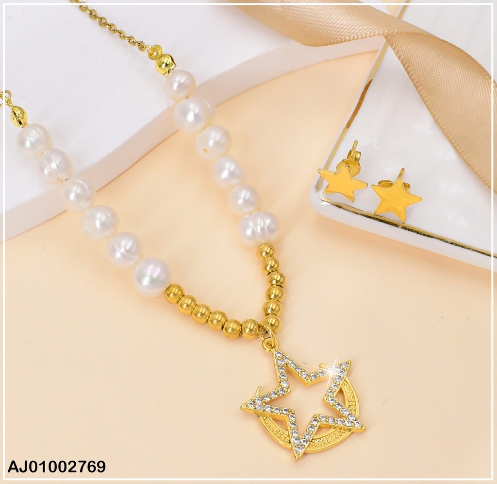 JUEGO DETALLES ESTRELLAS CADENA C/PERLAS DIJE CROQUI