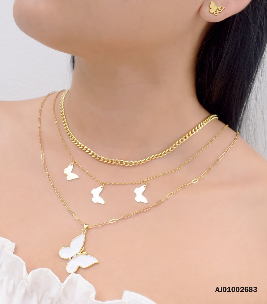 JUEGO DETALLES MARIPOSA TRIPLE CAD. DIJE 🦋 BLANCA