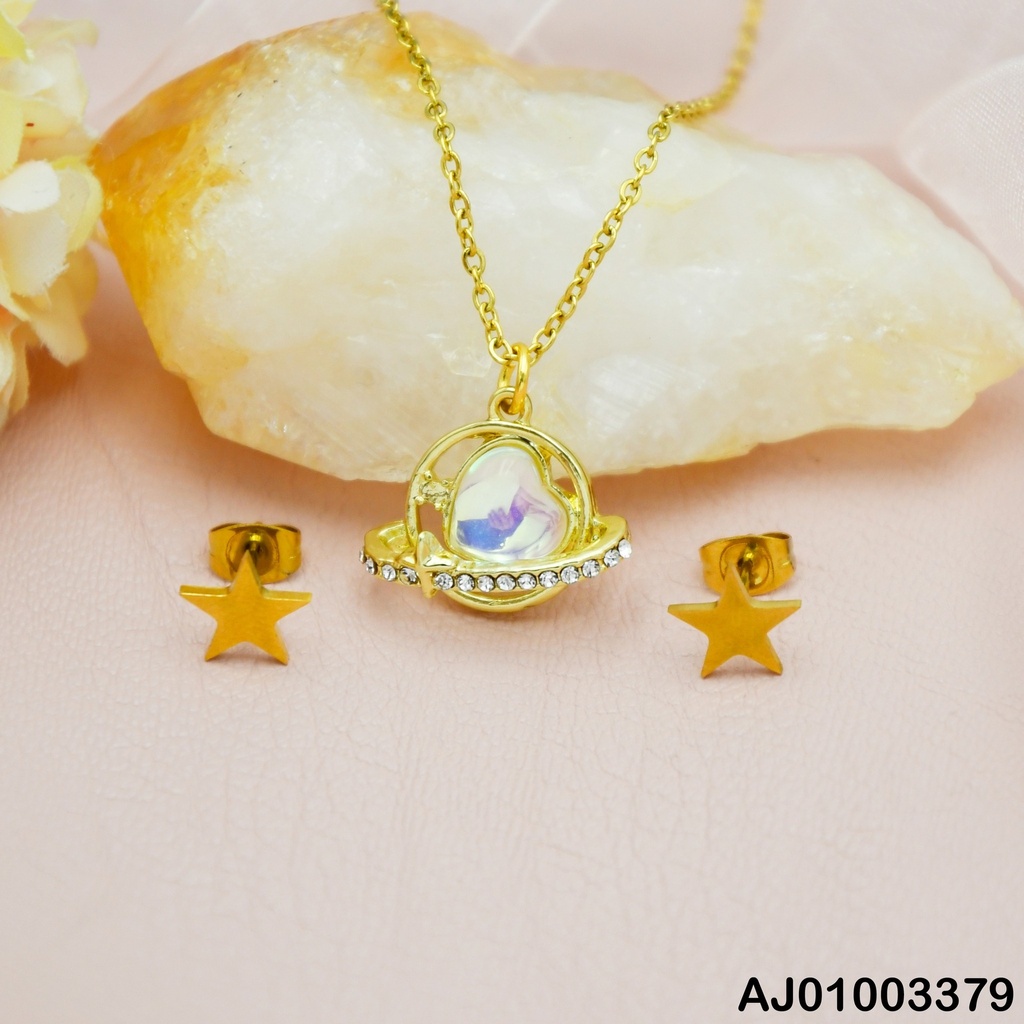 JUEGO DETALLES MINI ARETES ESTRELLA DIJE CORAZÓN EN CIRCULO