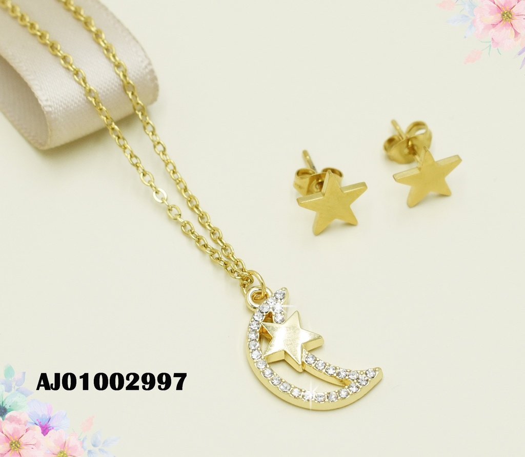 JUEGO DETALLES MINI ARETES ESTRELLA,DIJE MEDIA LUNA ZIRC ⭐LISA