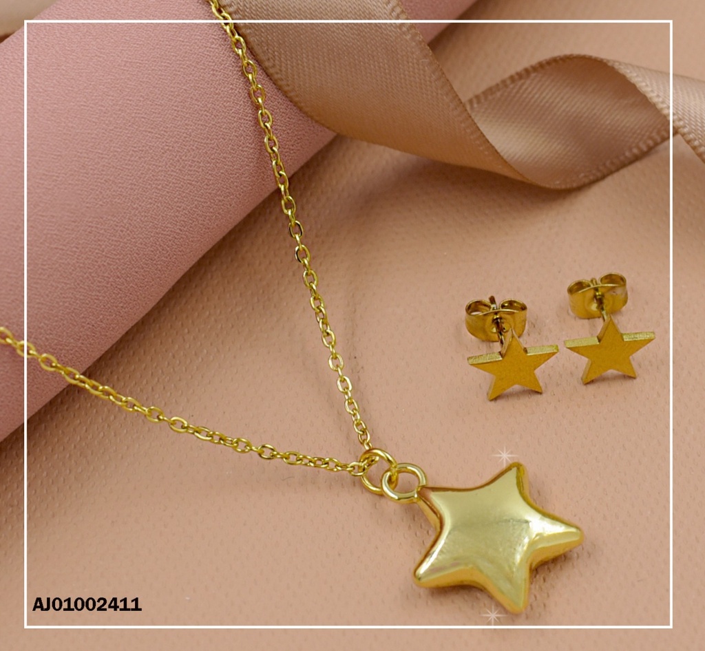 JUEGO DETALLES MINI ARETES PLACA, DIJE ESTRELLA INFLADA
