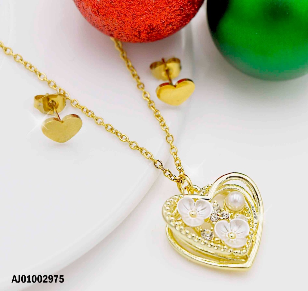 JUEGO DETALLES MINI ARETES PLACA♥ DIJE DOBLE CROQUI/FLORES/ZIRC/PERLITAS