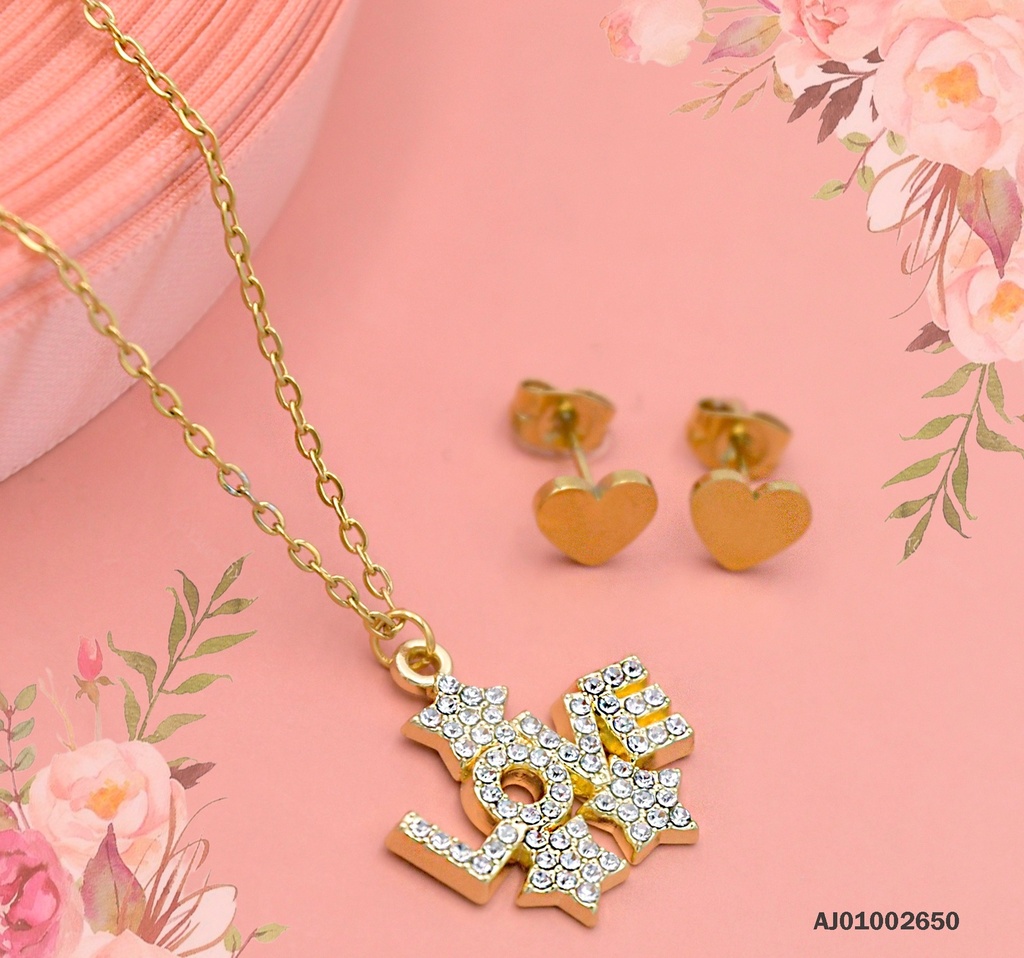 JUEGO DETALLES MINI ARETES ♥ DIJE "LOVE" ENTRE ESTRELLAS