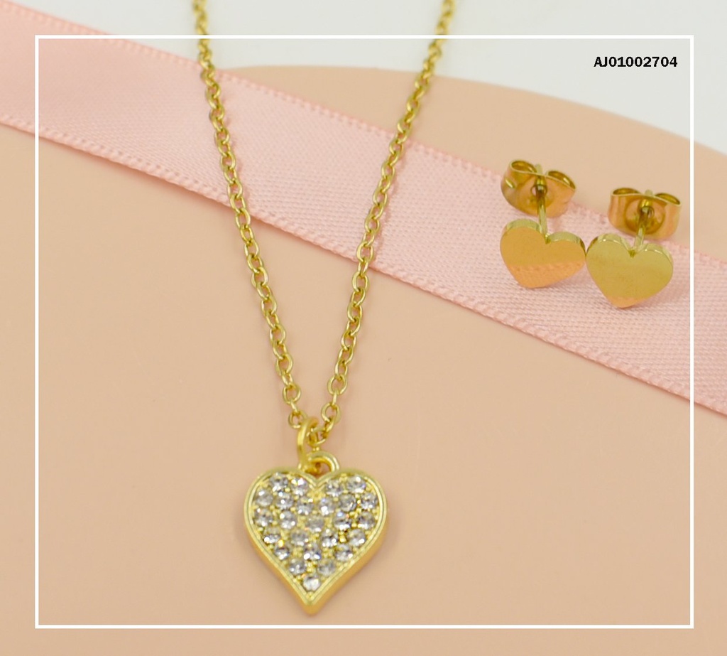 JUEGO DETALLES MINI CORAZONES DIJE ZIRCONIA BASE DORADA