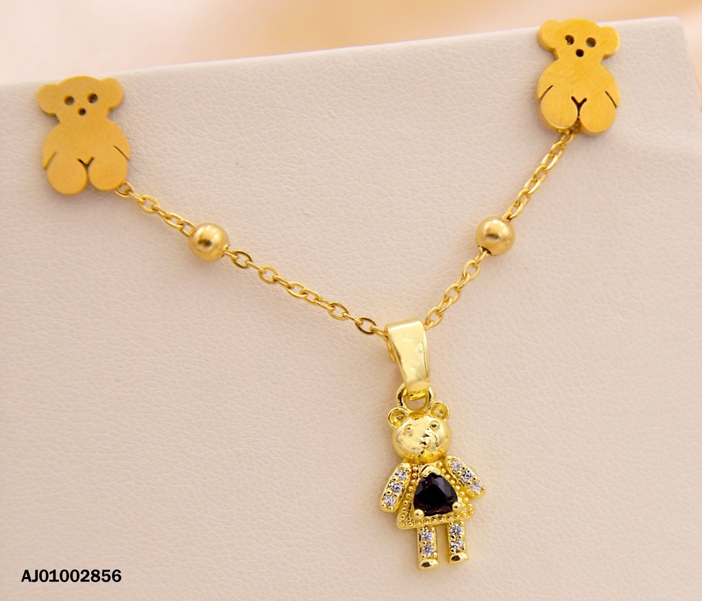 JUEGO DETALLES MINI OSITO DIJE PANZITA ZIRC. TRIÁNGULO NEGRO