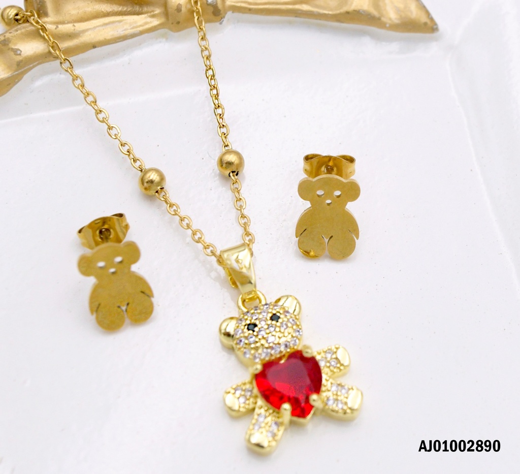 JUEGO DETALLES MINI OSITO ESTREMIDADES EXT. ZIRC.♥ROJA