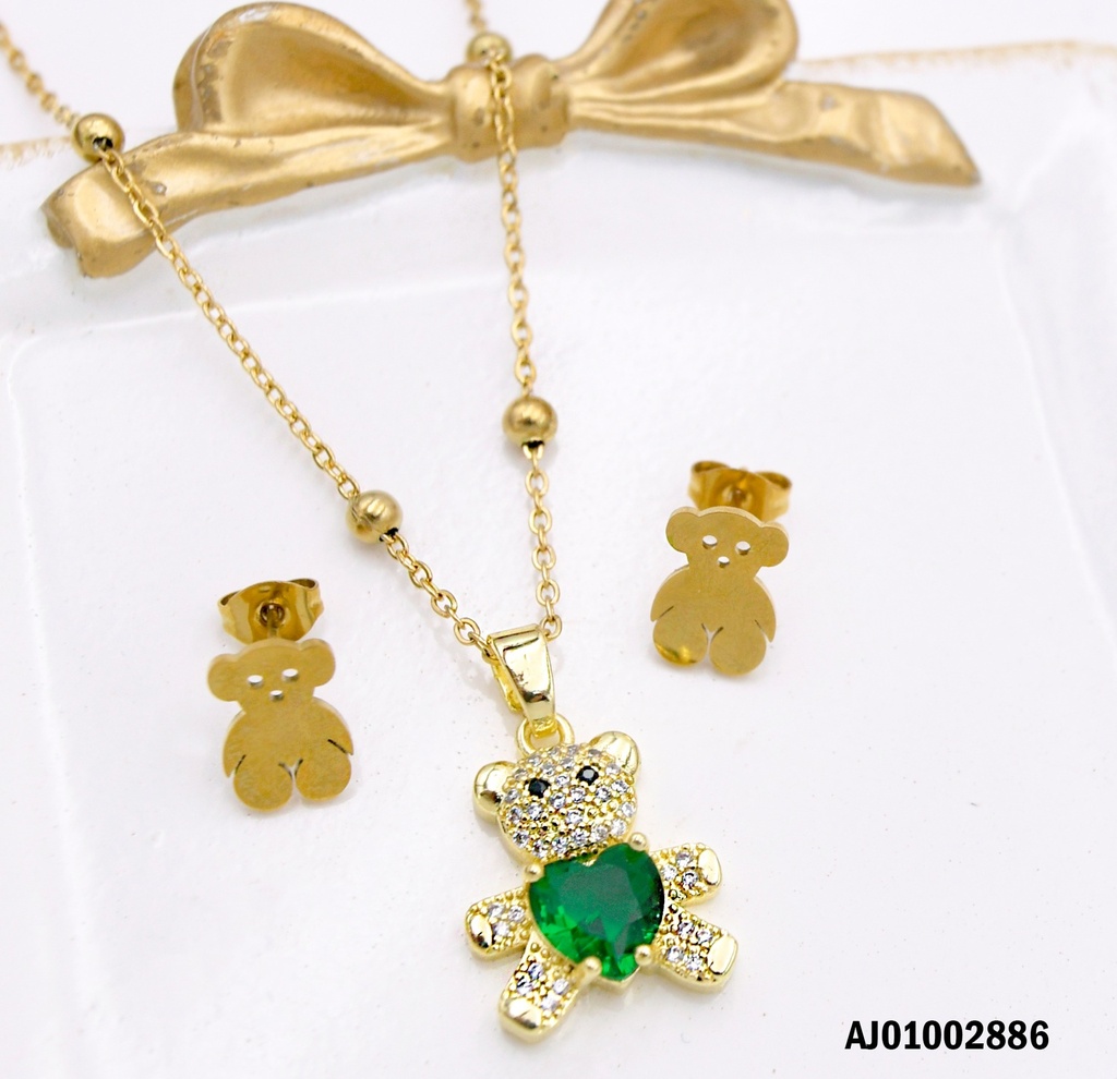JUEGO DETALLES MINI OSITO ESTREMIDADES EXT. ZIRC.♥VERDE
