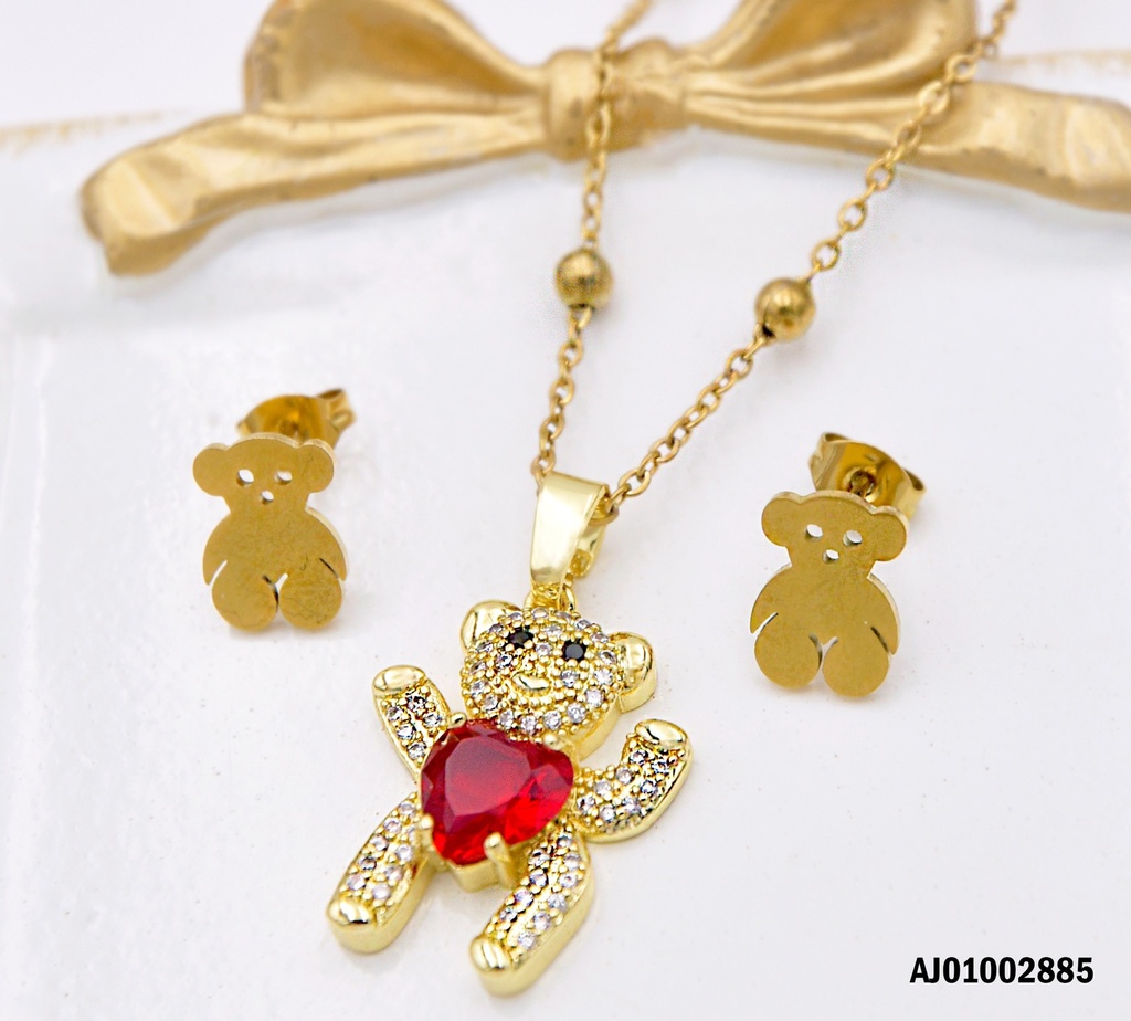 JUEGO DETALLES MINI OSITO MANOS ARRIBAS ZIRC.♥ROJO