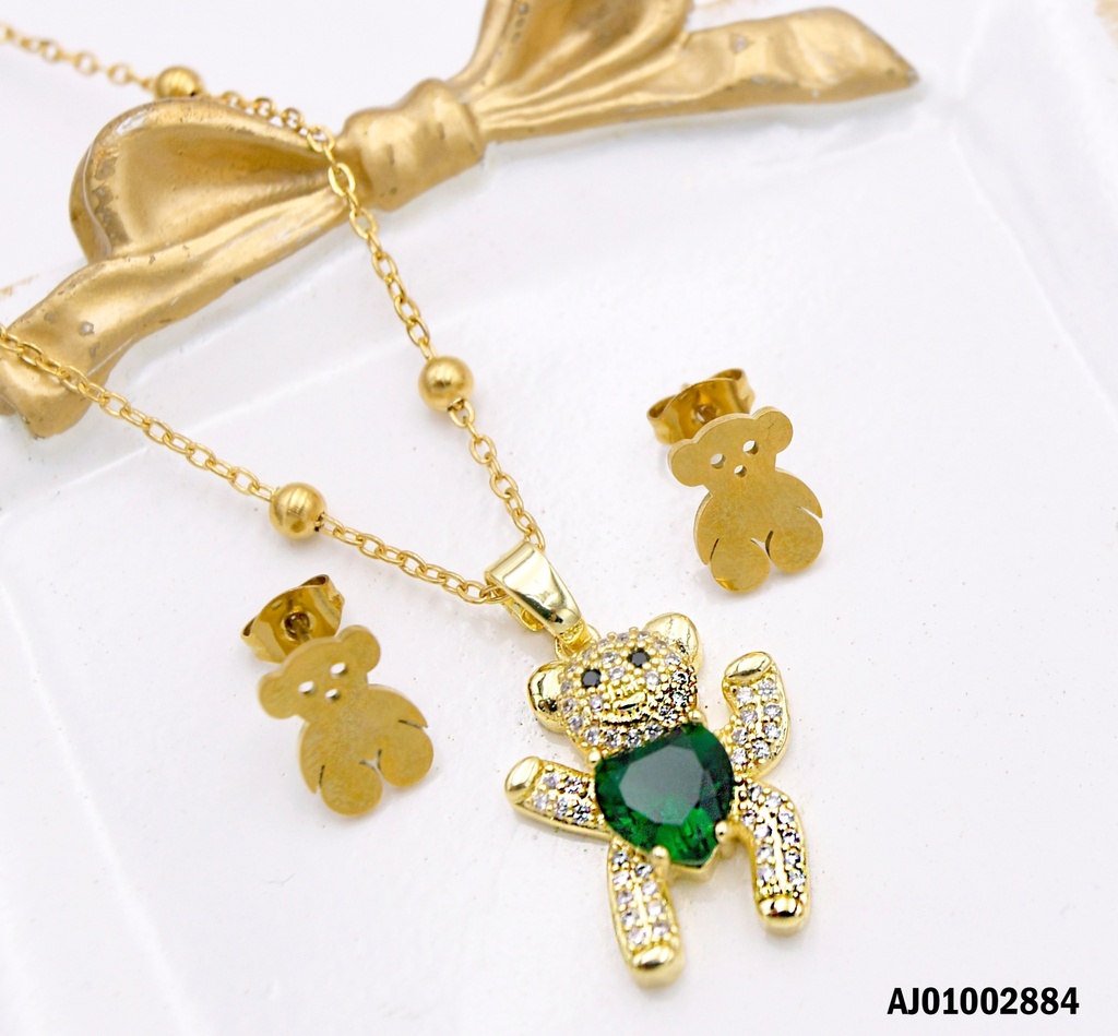 JUEGO DETALLES MINI OSITO MANOS ARRIBAS ZIRC.♥VERDE