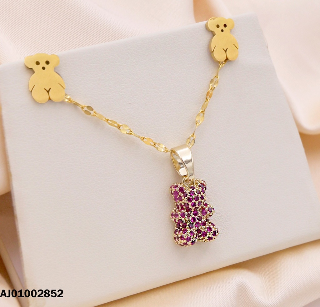 JUEGO DETALLES MINI OSITOS TOUCH DIJE ZIRCONIAS FUCSIAS