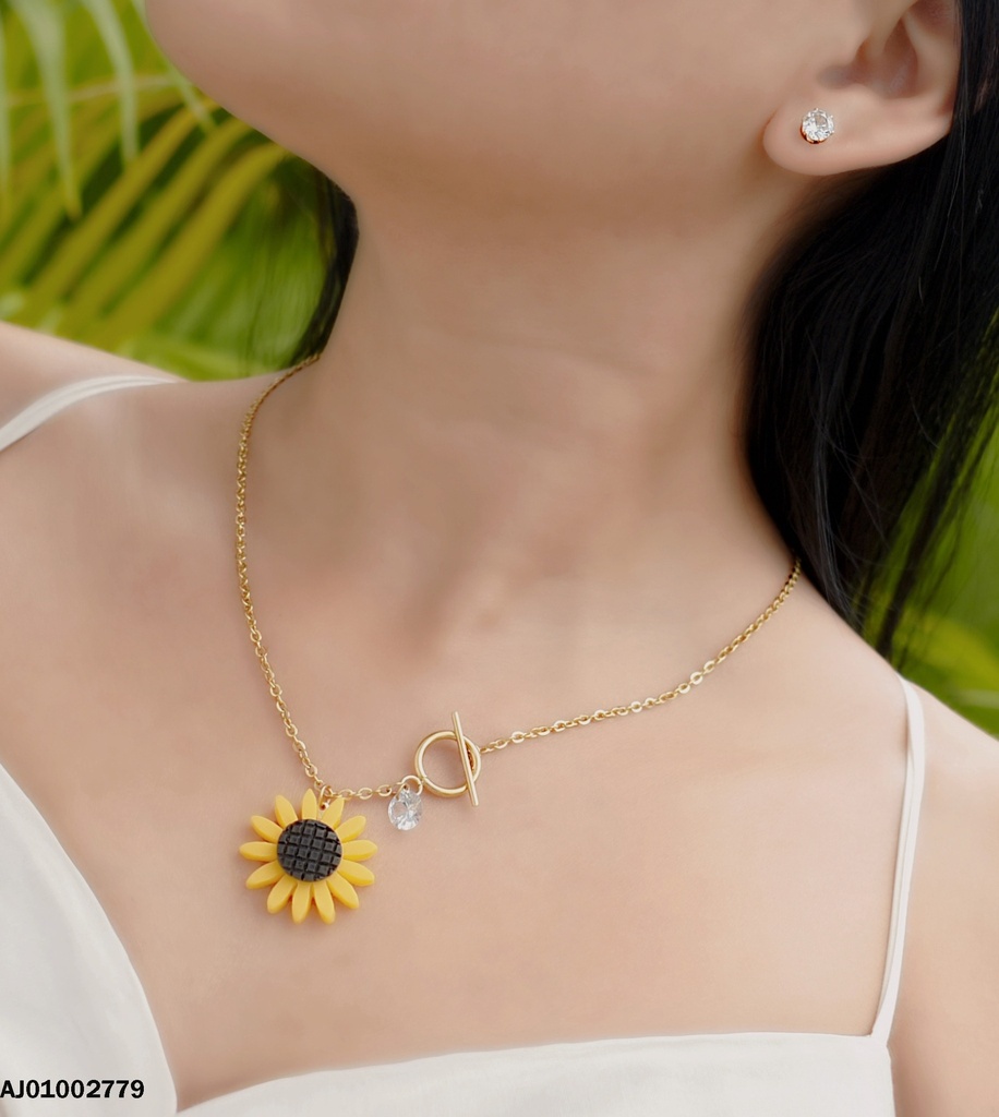 JUEGO DIJE GIRASOL C/CANDADO LATERAL,ARETES ZIRCONIAS