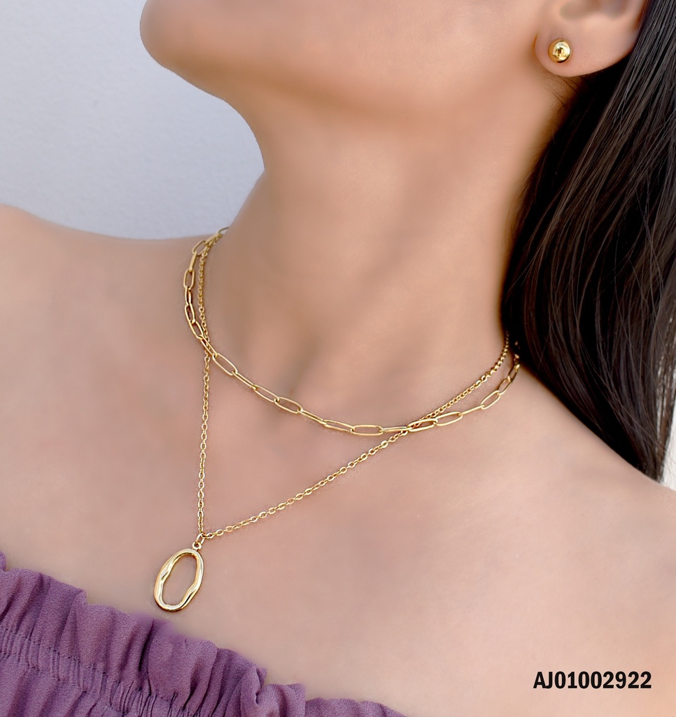 JUEGO DOBLE CAD. ARETES PELOTAS DOR- DIJE "O"IRREGULAR