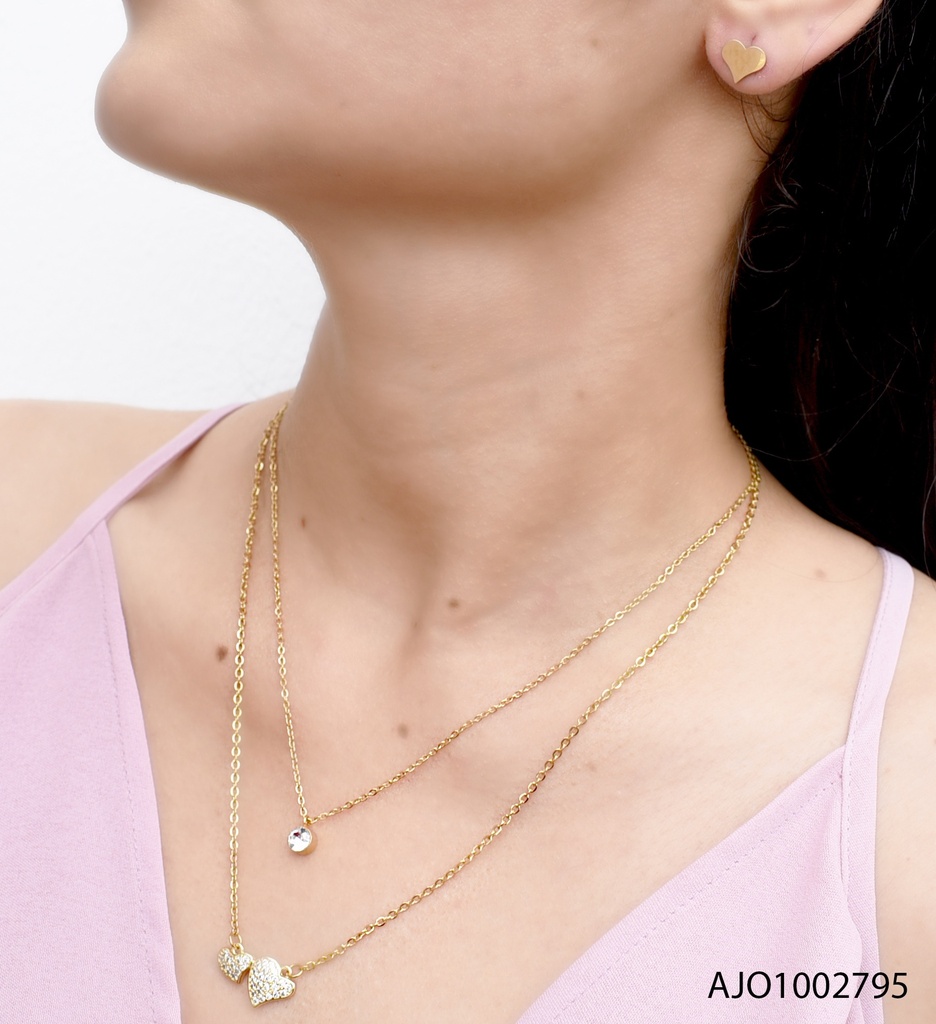 JUEGO DOBLE CAD. DIJES:ZIRCONIAS/CORAZONES ZIRCONIAS