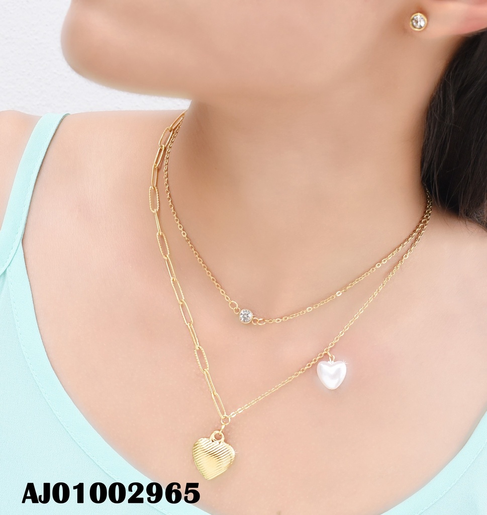 JUEGO DOBLE CAD.ARETES ZIRC DIJES:CORAZÓN RAYADO/BLANCO AL LADO