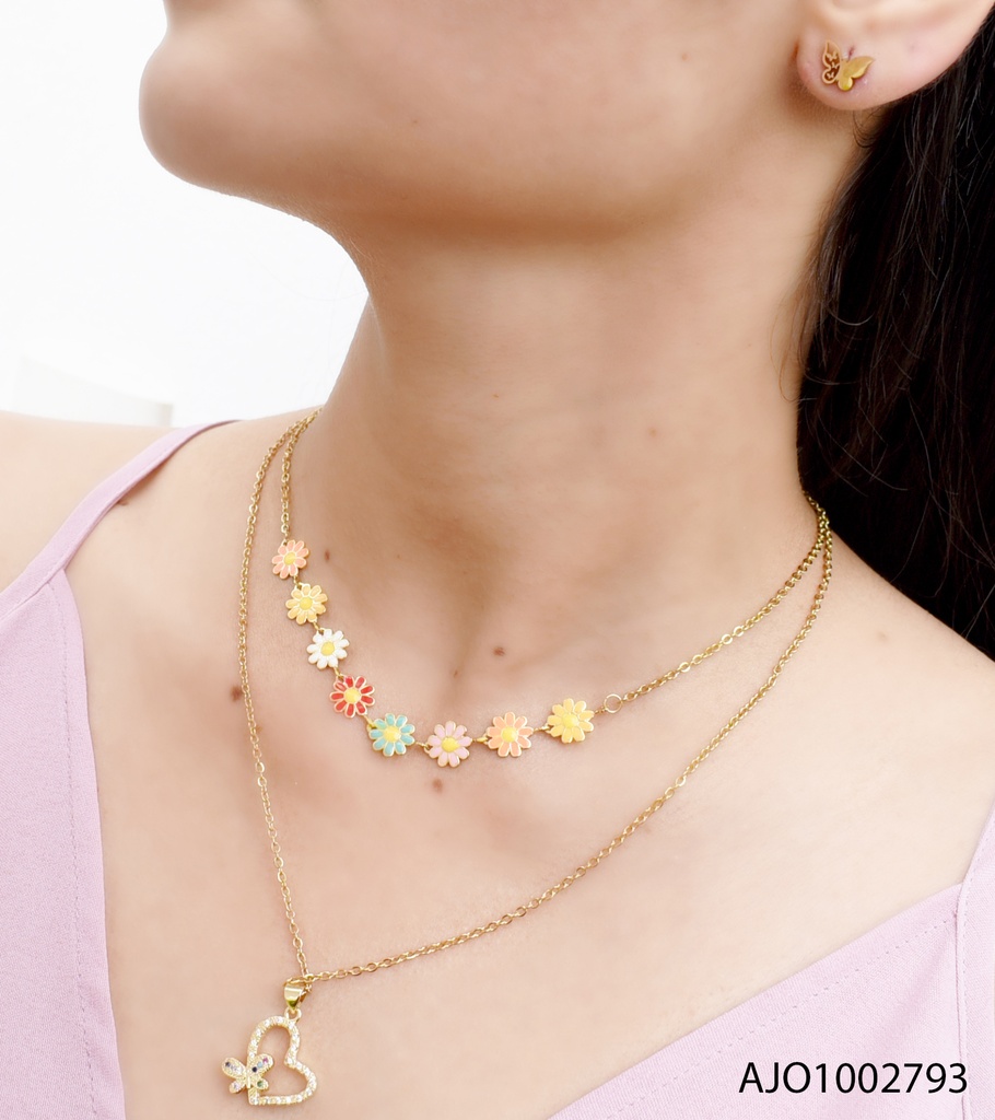 JUEGO DOBLE CAD.FLORES COL/TRAD.DIJE CROQUI MARIPOSA