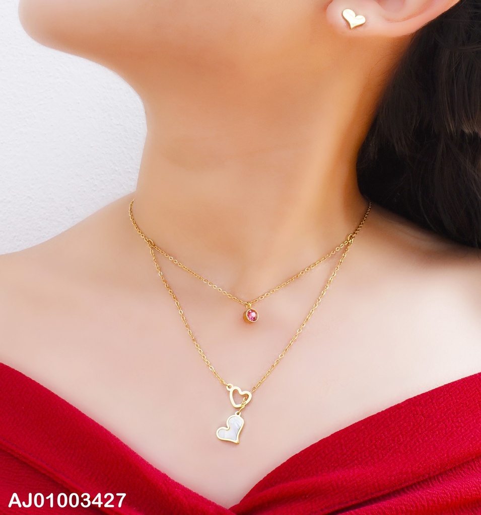 JUEGO DOBLE CAD.PLACA CORAZÓN/ZIRC.FUCSIA