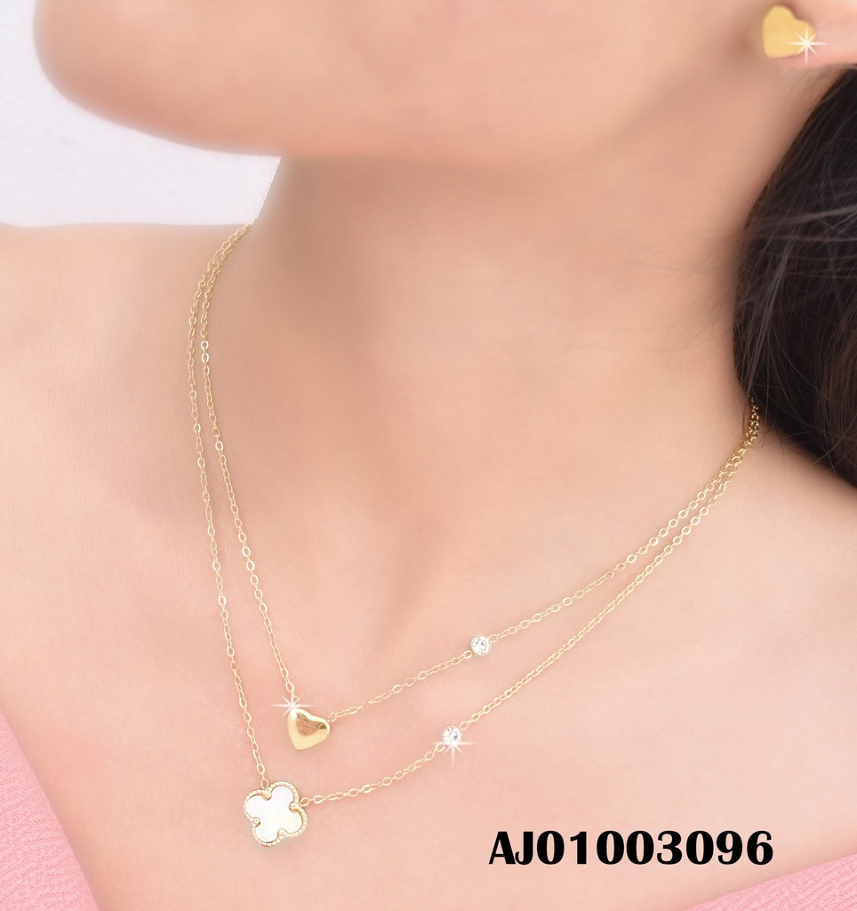 JUEGO DOBLE CAD.PLACAS CORAZONES DIJE:FLOR NÁCAR/💛