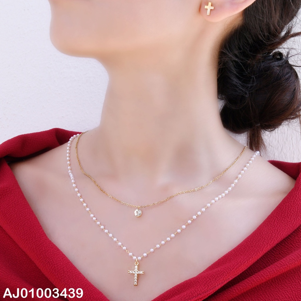 JUEGO DOBLE CAD.TRAD-ZIRC/PERLITA CRUCES LISAS-ZIRC