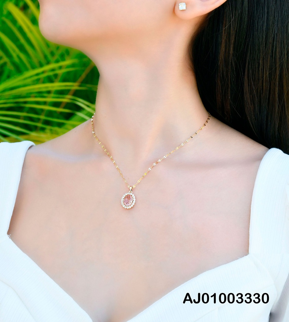 JUEGO DOBLE CAD.ZIRCONIA OVALADA ROSADA, ARETES ZIRC.