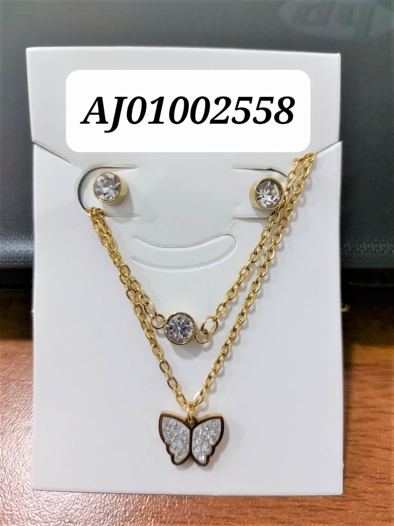 JUEGO DOBLE CADENA DIJES:ZIRCONIA RD/MARIPOSA C/ZIRCONIAS (NPE2025)