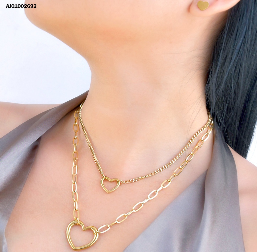 JUEGO DOBLE CADENA ARETES PLACA ♥, DIJES CROQUI