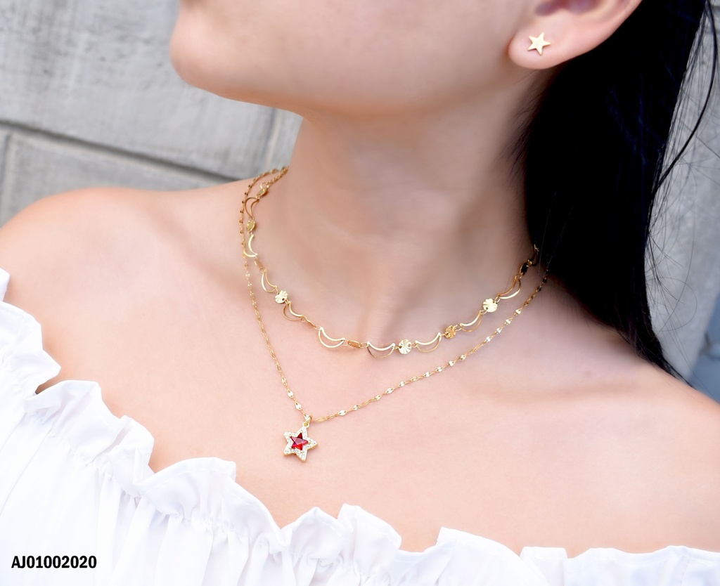 JUEGO DOBLE CADENA DIJE ESTRELLA ROJA BORDES ZIRCONIAS