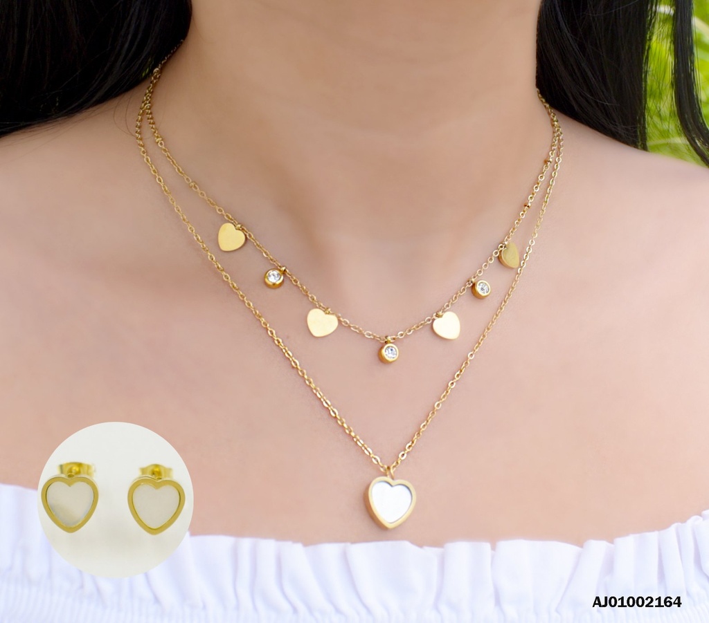 JUEGO DOBLE CADENA PLACAS ♥ Y ZIRCONIAS/DIJE ♥BLANCO