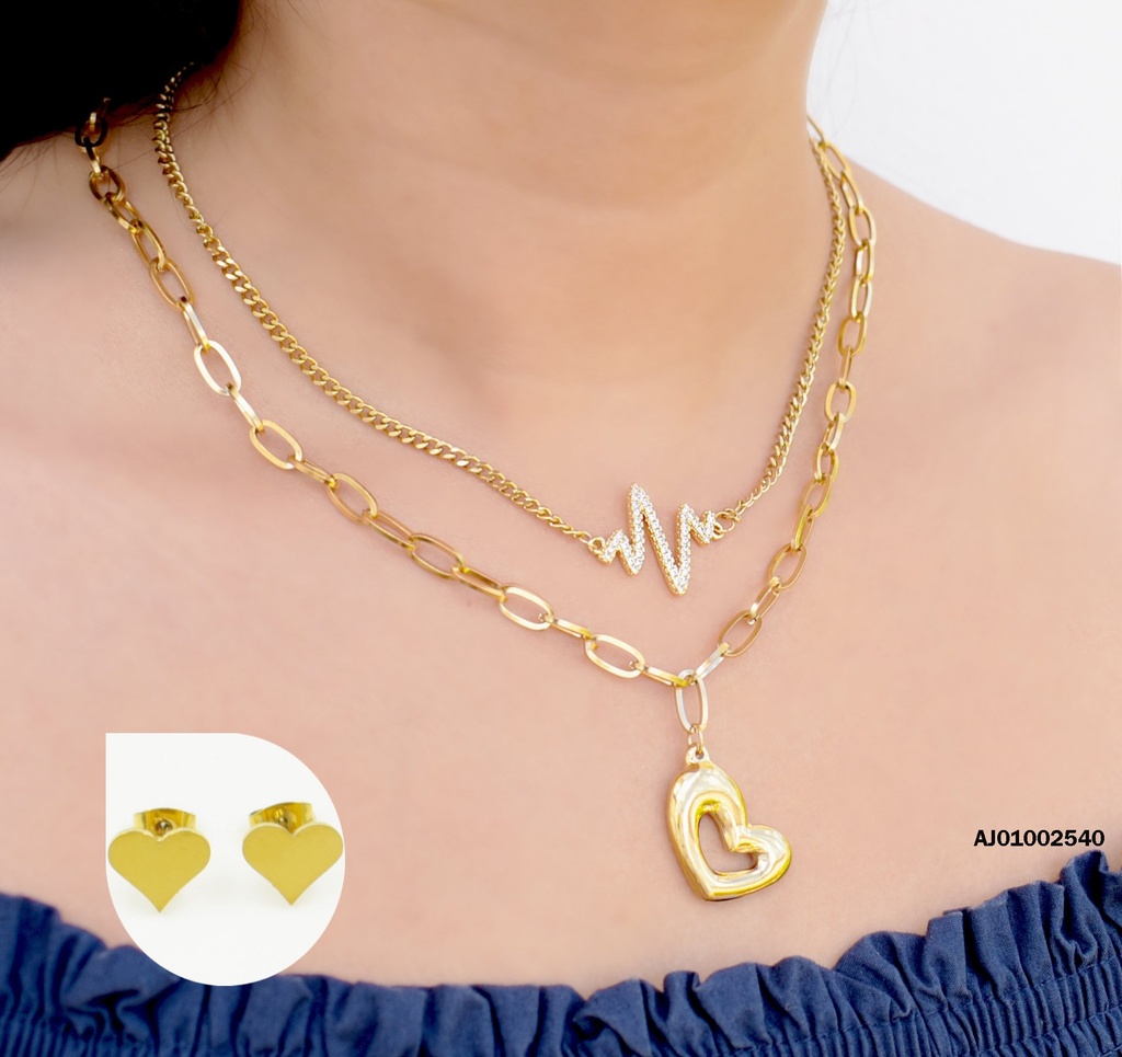 JUEGO DOBLE CADENA RAYO ZIRCONIAS CROQUI INFLADO ♥